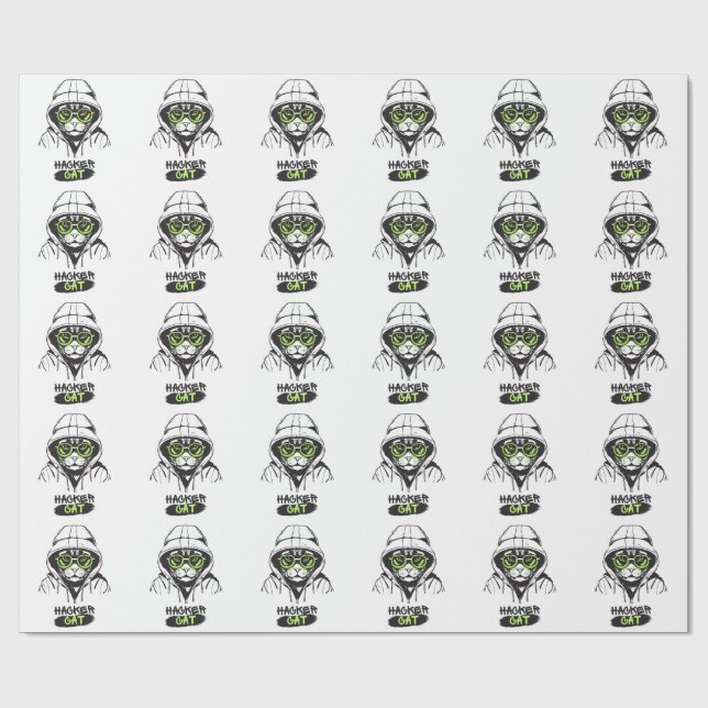 Hacker-Katze Cyber-Gamer Coder Lustige Technik Geschenkpapier (Flach)
