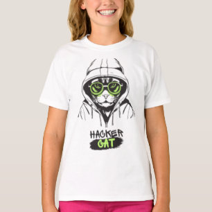 Hacker Katze Cyberpunk Tech Kitty Mädchen T-Shirt