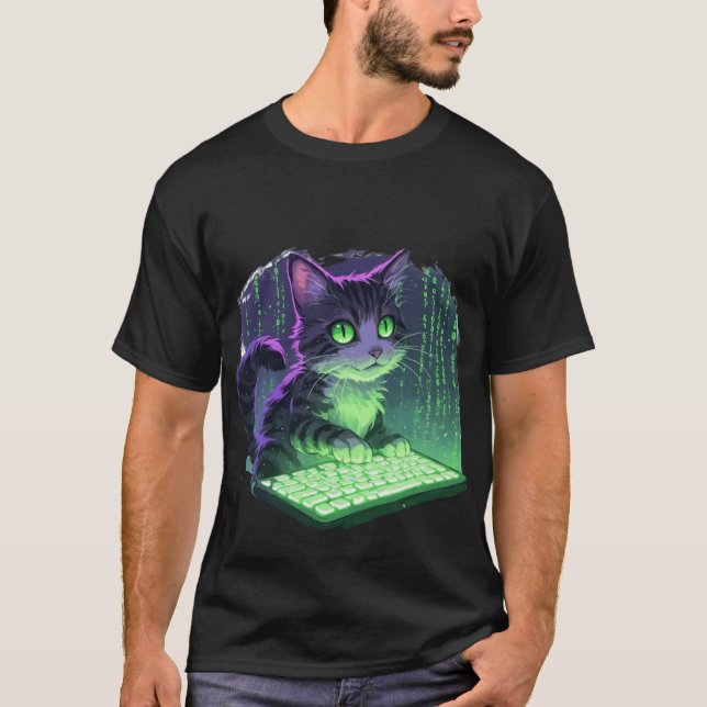 Hacker Katze T-Shirt (Vorderseite)