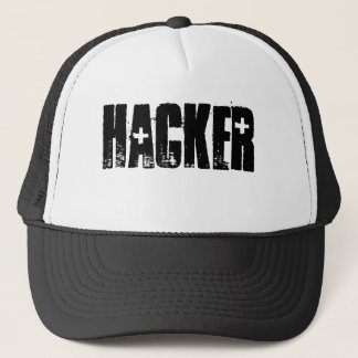Hacker (schwarzer Druck/weiße Kappe) Truckerkappe