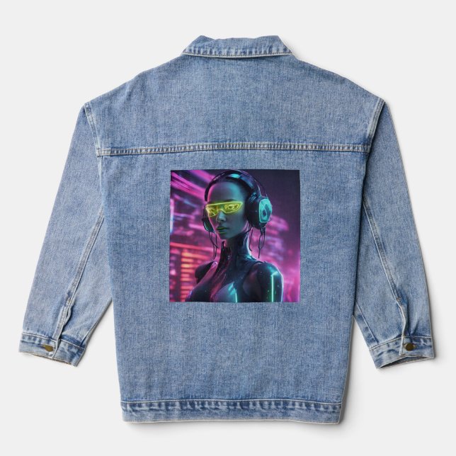 Hackerroboter Jeansjacke (Rückseite)