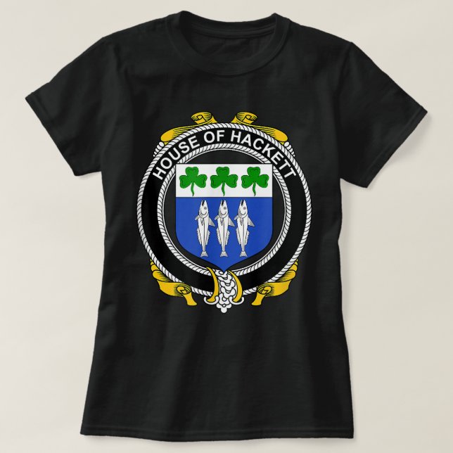 Hackett Coat of Arms Familienwappen T-Shirt (Design vorne)