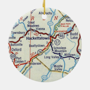 Hackettstown NJ Retro Map Keramik Ornament