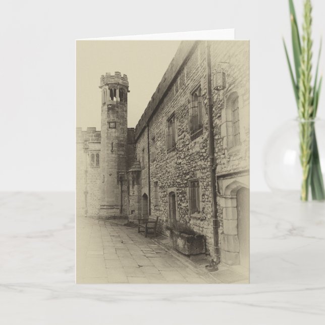 Haddon Hall Turm Sepia-Grußkarte Karte (Vorderseite)