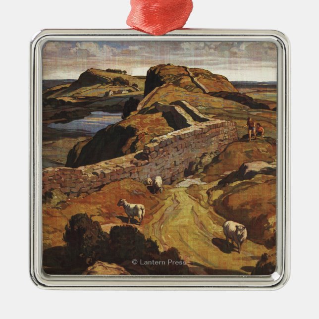 Hadrians Wand-und Schaf-British Rail-Plakat Silbernes Ornament (Vorne)