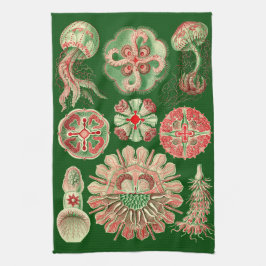 Haeckel Marine Jellyfish Illustration Red & Green Küchentuch