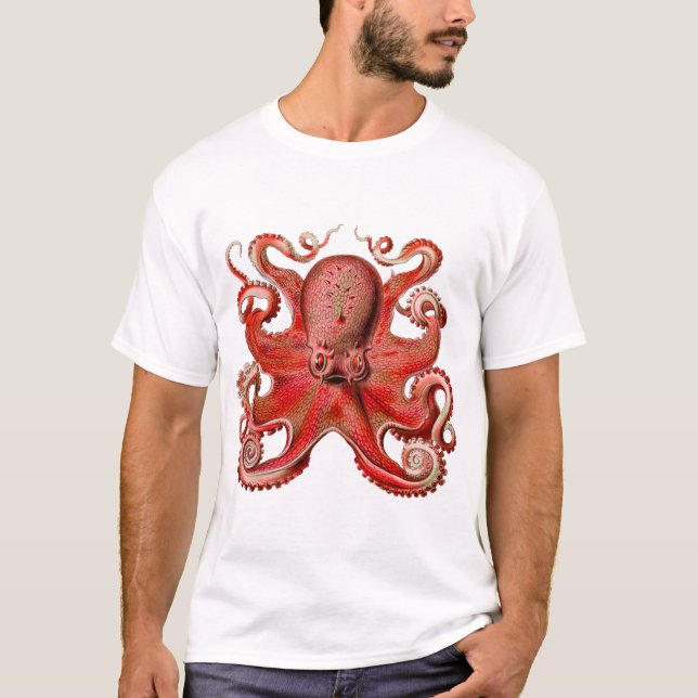Haeckel Octopus rot T-Shirt (Vorderseite)