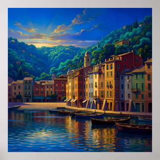 Hafen der goldenen Spiegelungen Poster