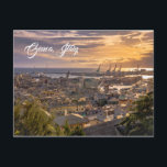 Hafen Genua, Italien. Postkarte<br><div class="desc">Luftbild des Hafens von Genua bei Sonnenuntergang von "Spianata Castelletto",  Italien.</div>