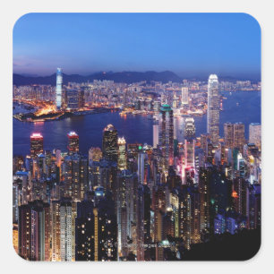 Hafen Hong Kongs Victoria nachts Quadratischer Aufkleber