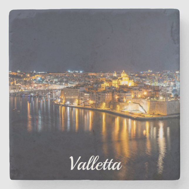 Hafen in Malta nachts beleuchtet Steinuntersetzer (Vorderseite)