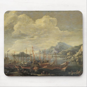 Hafen mit Leuchtturm und Schiffen (Öl auf Mousepad