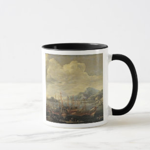 Hafen mit Leuchtturm und Schiffen (Öl auf Tasse