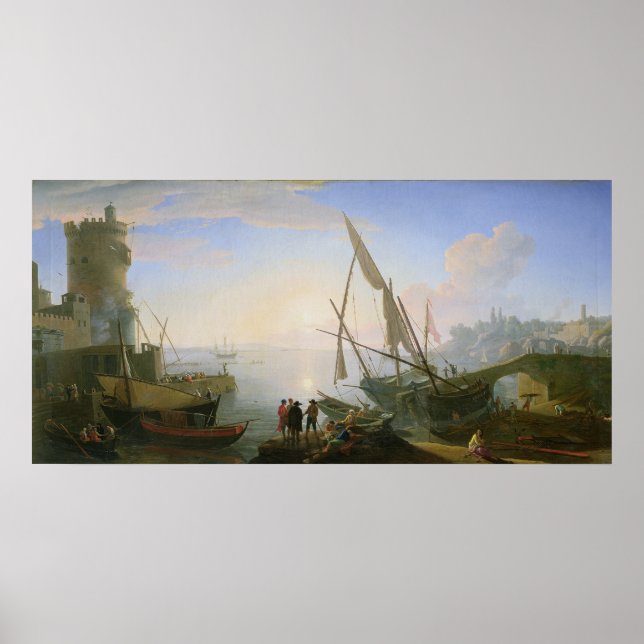 Hafen mit Sonnenuntergang Poster (Vorne)