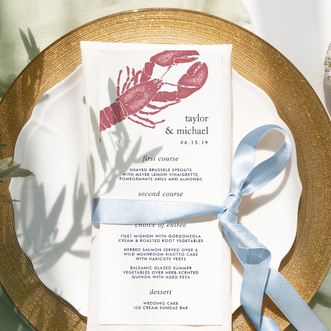 Hafen | Nautical Lobster Wedding Menu Card Menükarte (Von Creator hochgeladen)