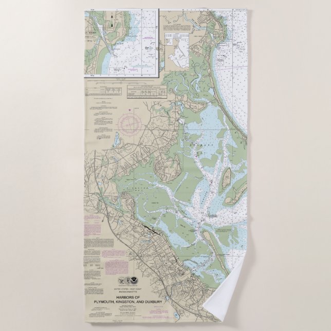 Häfen Plymouth, Kingston und Duxbury Chart Strandtuch (Vorderseite)