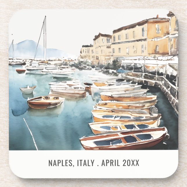 Hafen Santa Lucia Neapel Italien Wasserfarbenreise Getränkeuntersetzer (Vorderseite)