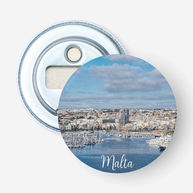 Hafen Sliema mit modernen Gebäude und Booten Flaschenöffner (Vorderseite)
