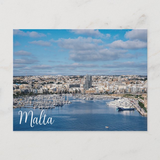 Hafen Sliema mit modernen Gebäude und Booten Postkarte (Vorderseite)