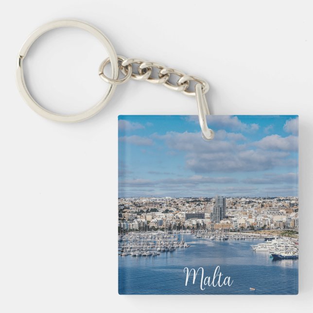 Hafen Sliema mit modernen Gebäude und Booten Schlüsselanhänger (Vorderseite)