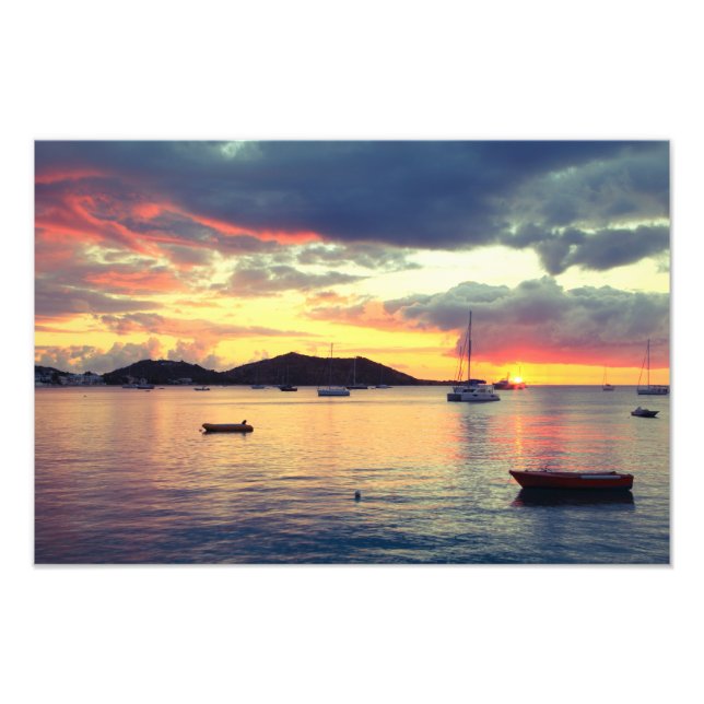 Hafen Sunset in Grand Case, St. Martin Fotodruck (Vorne)