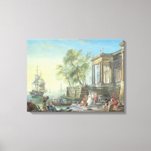 Hafen-Szene mit Einstellung Sun (Öl auf Leinwand) Leinwanddruck