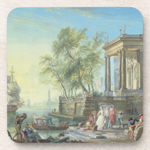 Hafen-Szene mit Einstellung Sun (Öl auf Leinwand) Untersetzer
