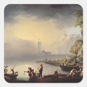 Hafen-Szene Quadratischer Aufkleber