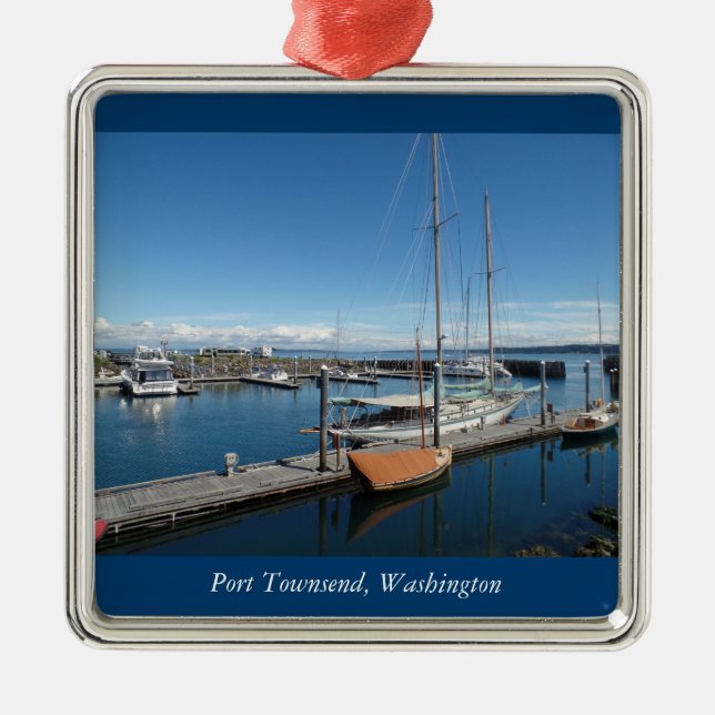 Hafen Townsend Washington Ozean-Boots-Ansicht Silbernes Ornament (Vorne)