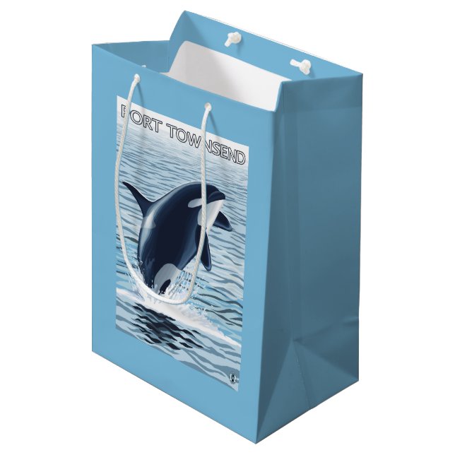 Hafen Townsend, WashingtonOrca Springen Mittlere Geschenktüte (Vorderseite Schrägansicht)
