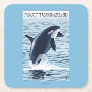 Hafen Townsend, WashingtonOrca Springen Rechteckiger Pappuntersetzer