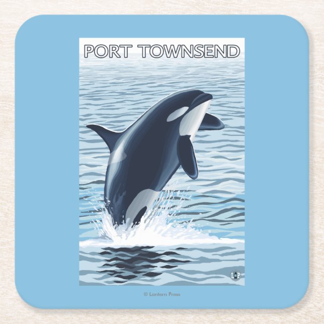 Hafen Townsend, WashingtonOrca Springen Rechteckiger Pappuntersetzer (Vorderseite)