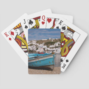 Hafen- und Hafenbereich mit griechischen Fischerbo Spielkarten