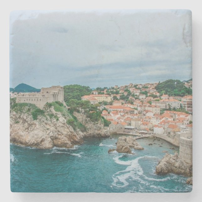Hafen und Stadtzentrum von Dubrovnik Steinuntersetzer (Vorderseite)