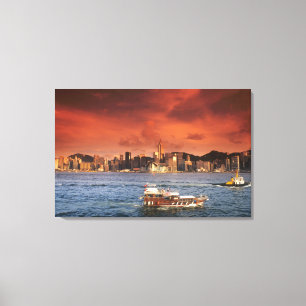 Hafen von Hongkong bei Sonnenuntergang Leinwanddruck