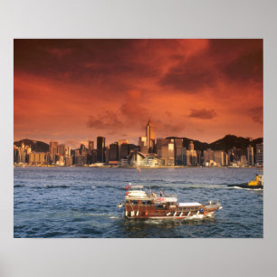 Hafen von Hongkong bei Sonnenuntergang Poster