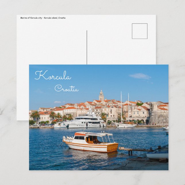 Hafen von Korcula Stadt - Dalmatien, Kroatien Postkarte (Vorne/Hinten)