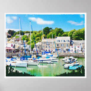 Hafen von Padstow in Cornwall UK, Wasserfarbe. Poster
