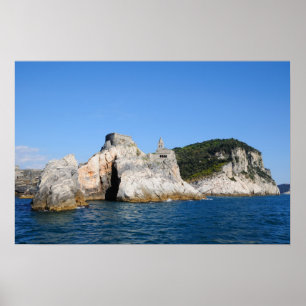 Hafen von Portovenere und Kirche San Pietro in Ita Poster