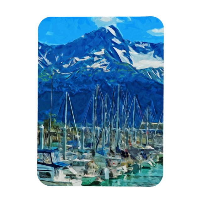 Hafen von Seward Alaska Abstrakter Impressionismus Magnet (Vertikal)