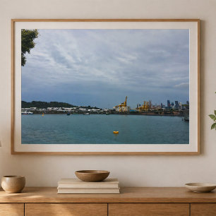 Hafen von Singapur und Hafenkrananlagen Poster