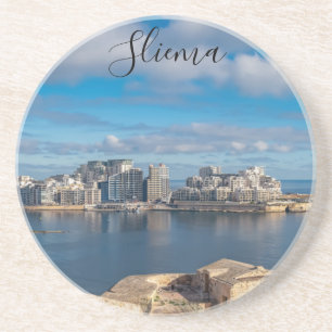 Hafen von Sliema und Wolkenkratzer in Malta Getränkeuntersetzer
