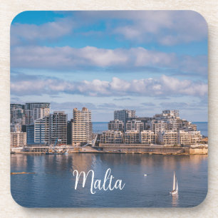 Hafen von Sliema und Wolkenkratzer in Malta Getränkeuntersetzer