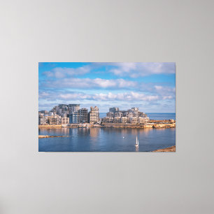 Hafen von Sliema und Wolkenkratzer in Malta Leinwanddruck