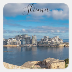 Hafen von Sliema und Wolkenkratzer in Malta Quadratischer Aufkleber