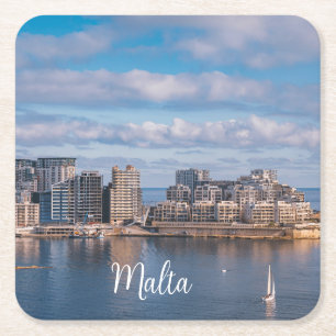 Hafen von Sliema und Wolkenkratzer in Malta Rechteckiger Pappuntersetzer
