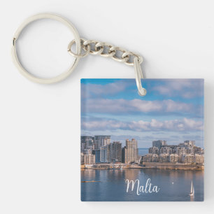 Hafen von Sliema und Wolkenkratzer in Malta Schlüsselanhänger