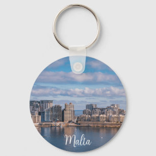 Hafen von Sliema und Wolkenkratzer in Malta Schlüsselanhänger
