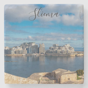 Hafen von Sliema und Wolkenkratzer in Malta Steinuntersetzer
