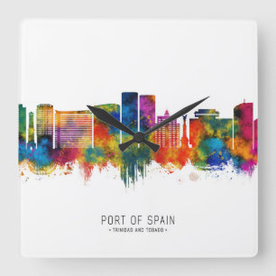 Hafen von Spanien Trinidad und Tobago Skyline Quadratische Wanduhr
